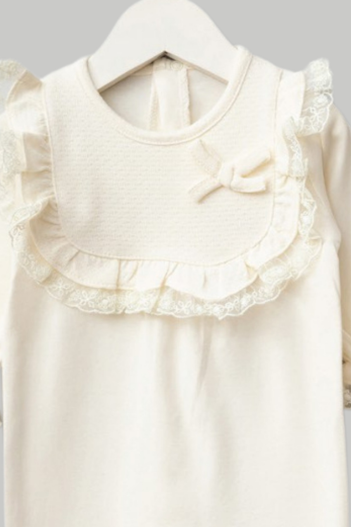 Naka Concept %100 Pamuk 3 Parça Dantelli Kız Bebek Hastane Çıkış Seti – Fiyonklu Krem fotoğrafı 4 (önizleme)