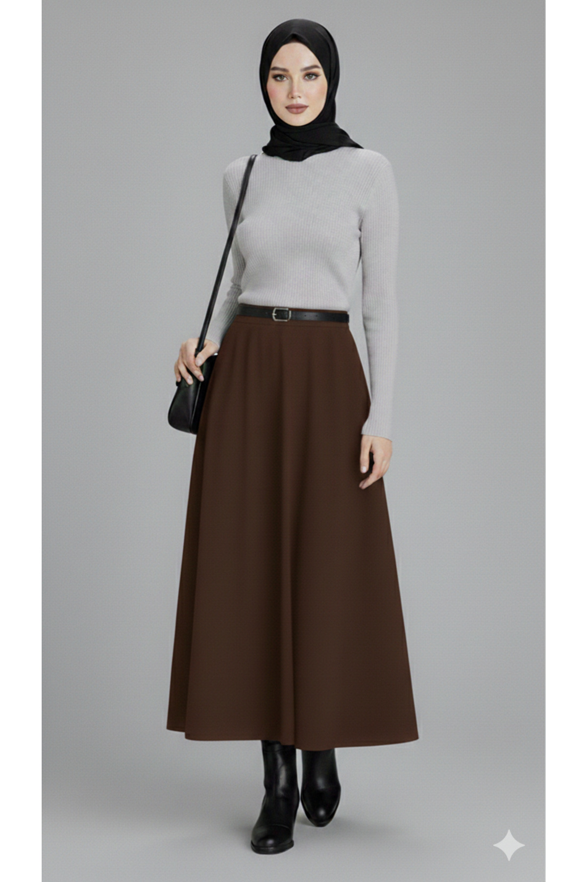 ECEYLÜL MODA  KAHVERENGİ SCUBA KREP BEL LASTİKLİ KLOŞ ETEK(93-94CM UZUNLUK)(kısa süreliğine lansman fiyatı) - Görsel 2