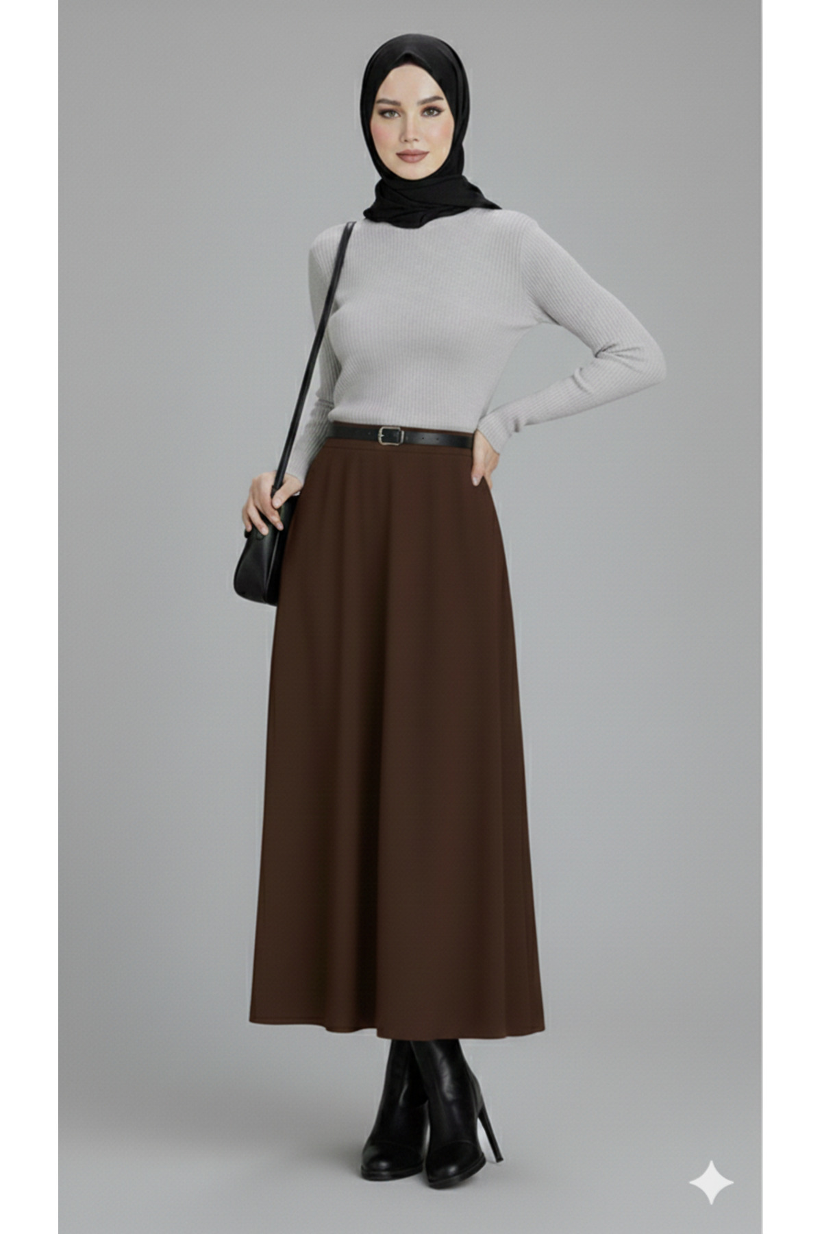 ECEYLÜL MODA  KAHVERENGİ SCUBA KREP BEL LASTİKLİ KLOŞ ETEK(93-94CM UZUNLUK)(kısa süreliğine lansman fiyatı) - Görsel 3