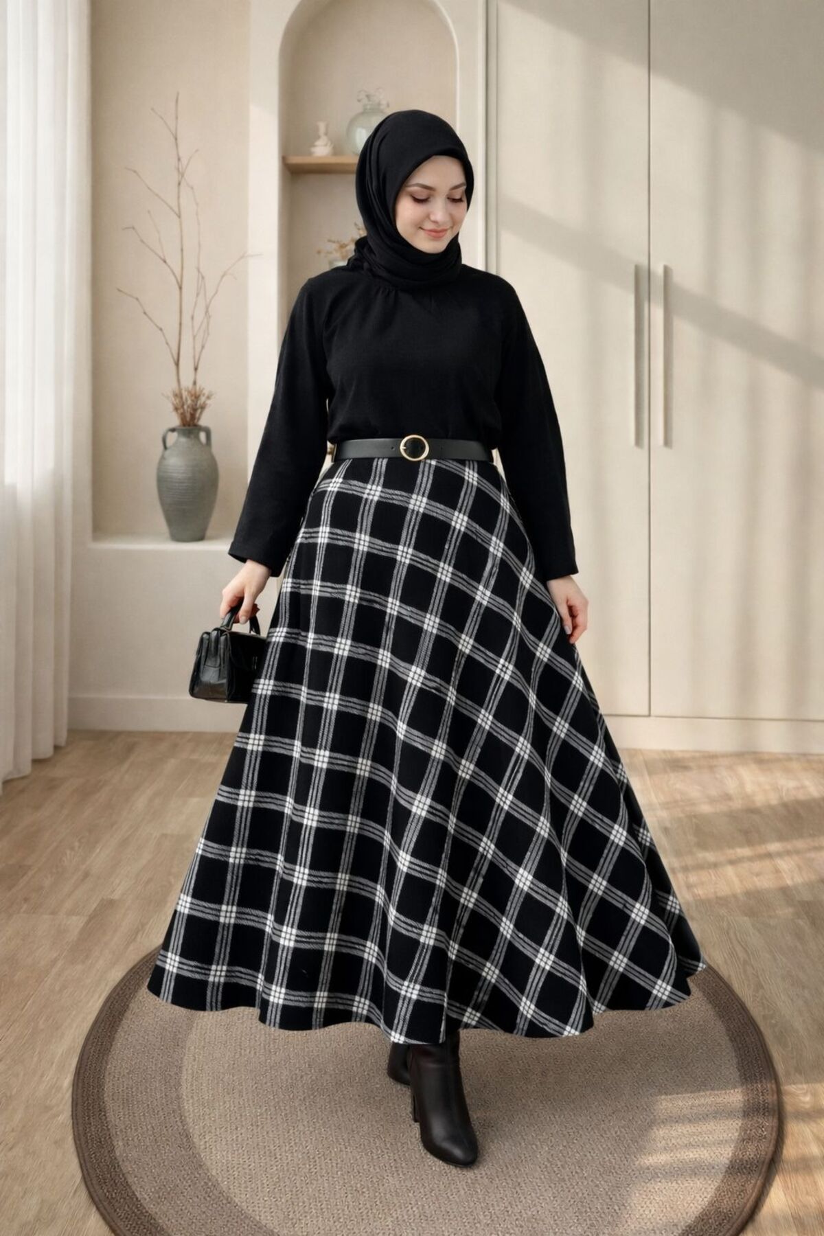 Modaytesettür  Kışlık Kloş Etek Ekose Çan Model - Görsel 2