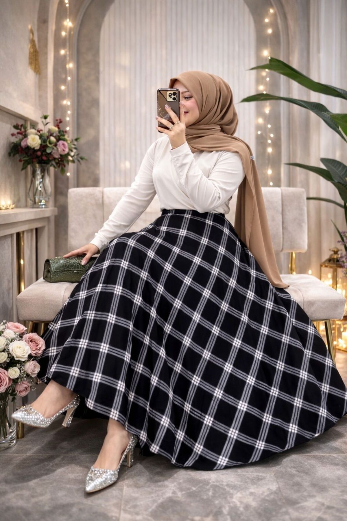 Modaytesettür  Kışlık Kloş Etek Ekose Çan Model - Görsel 3