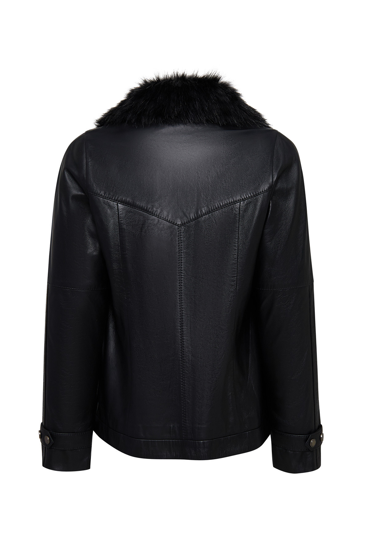 Derimod  Hannah Kadın Siyah Yaka Kürklü Oversize Deri Mont 25WGE56141M - Görsel 2