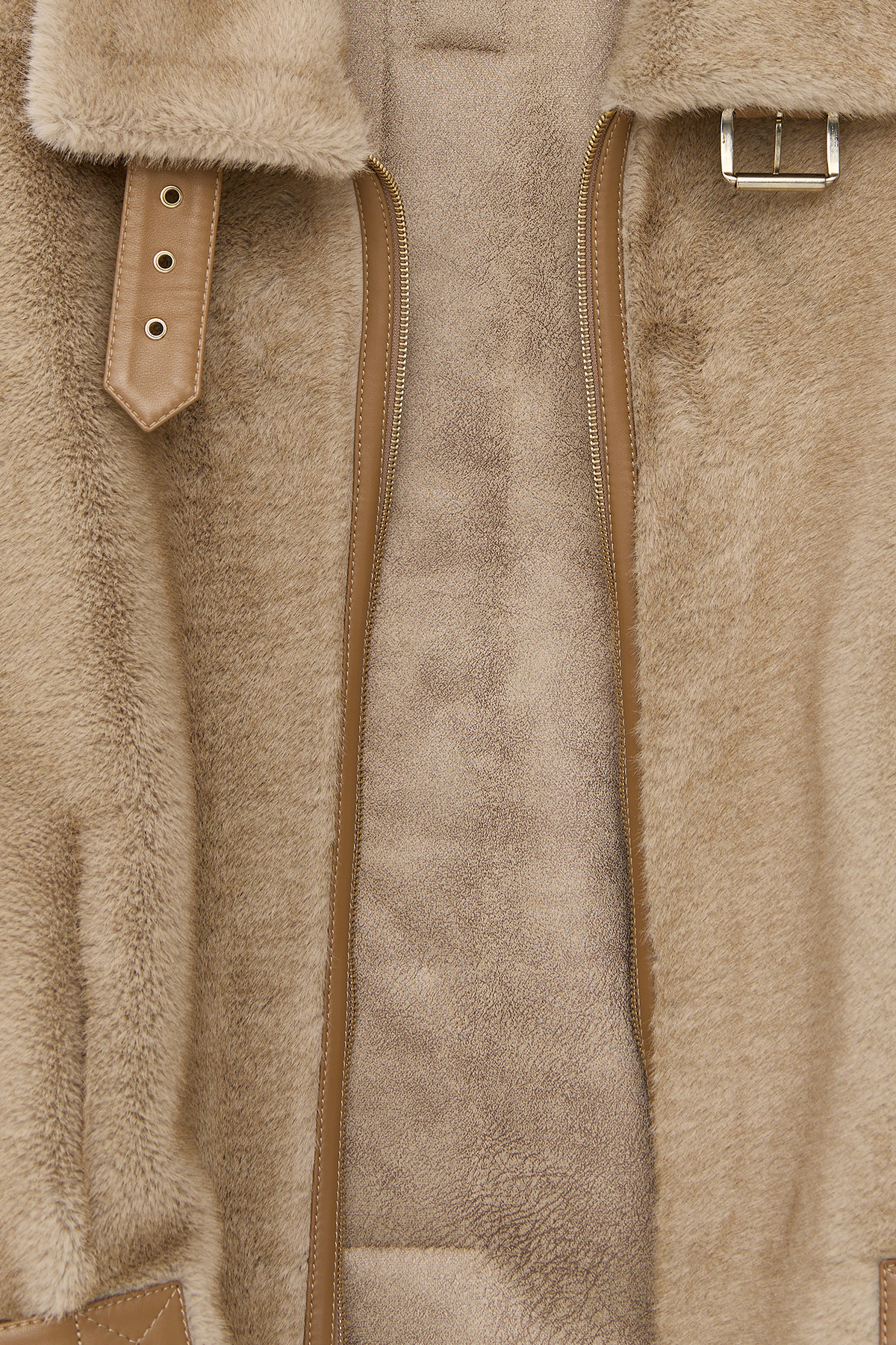 Derimod  Meribel Kadın Bej Geniş Yaka Teddy Deri Mont 25WGP5205FF - Görsel 4