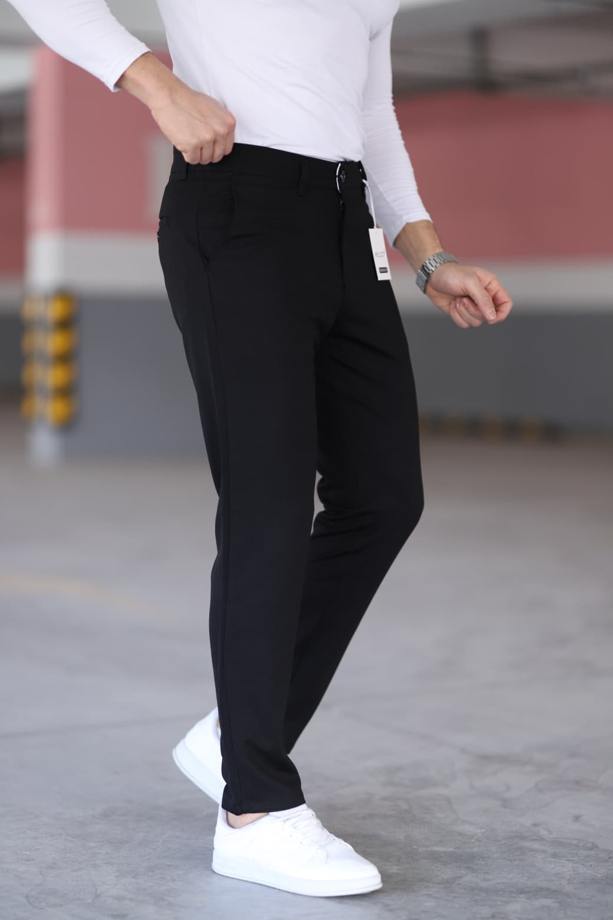 hello7 Erkek Siyah Slim Fit Esnek Likralı Kaliteli örme Pantolon beden seciminde beden tabloundaki ölculer göre yapınız görsel 3
