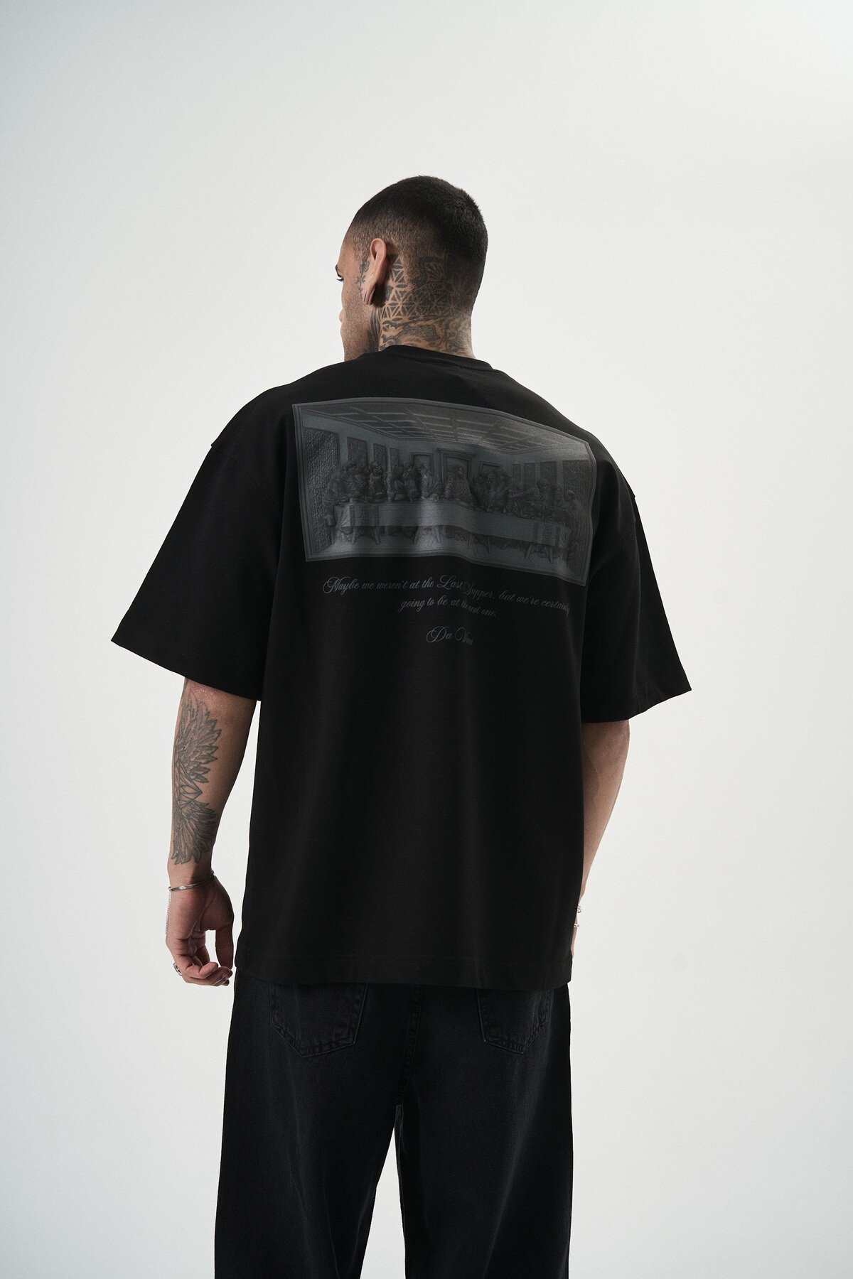 Respire Men's Printed Oversized Da Vinci T-Shirt Black - Trendyol