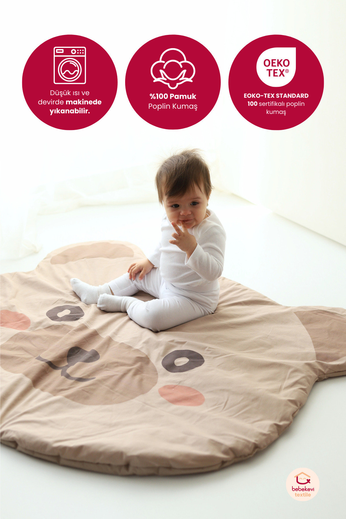 Bebekevi %100 Pamuk Bebek Çocuk Oyun Halısı Çocuk Oyun Matı , Yenidoğan Emekleme Pedi,Aktivite Oyun Matı fotoğrafı 3 (önizleme)