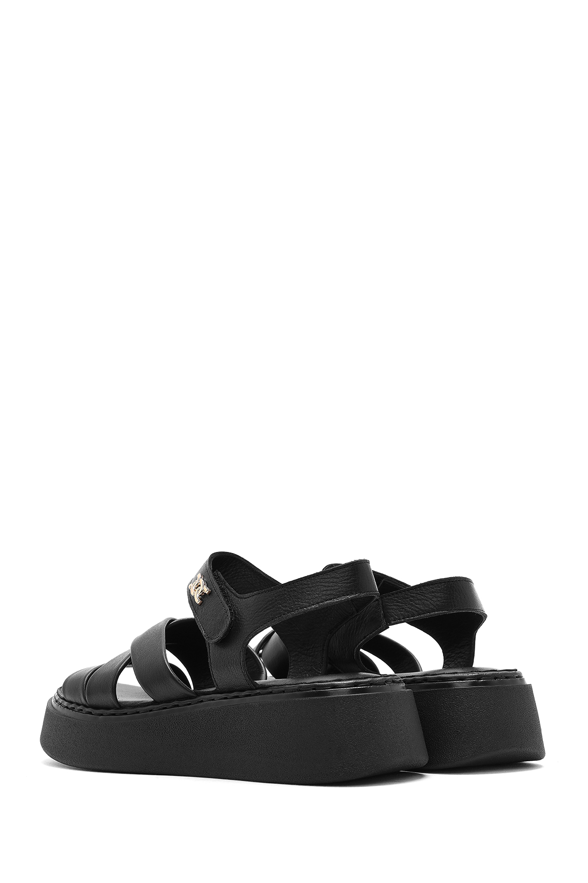 Derimod  Kadın Siyah Bilekten Bağlamalı Kalın Tabanlı Hakiki Hakiki Deri Comfort Sandalet 25SFD342718 - Görsel 5