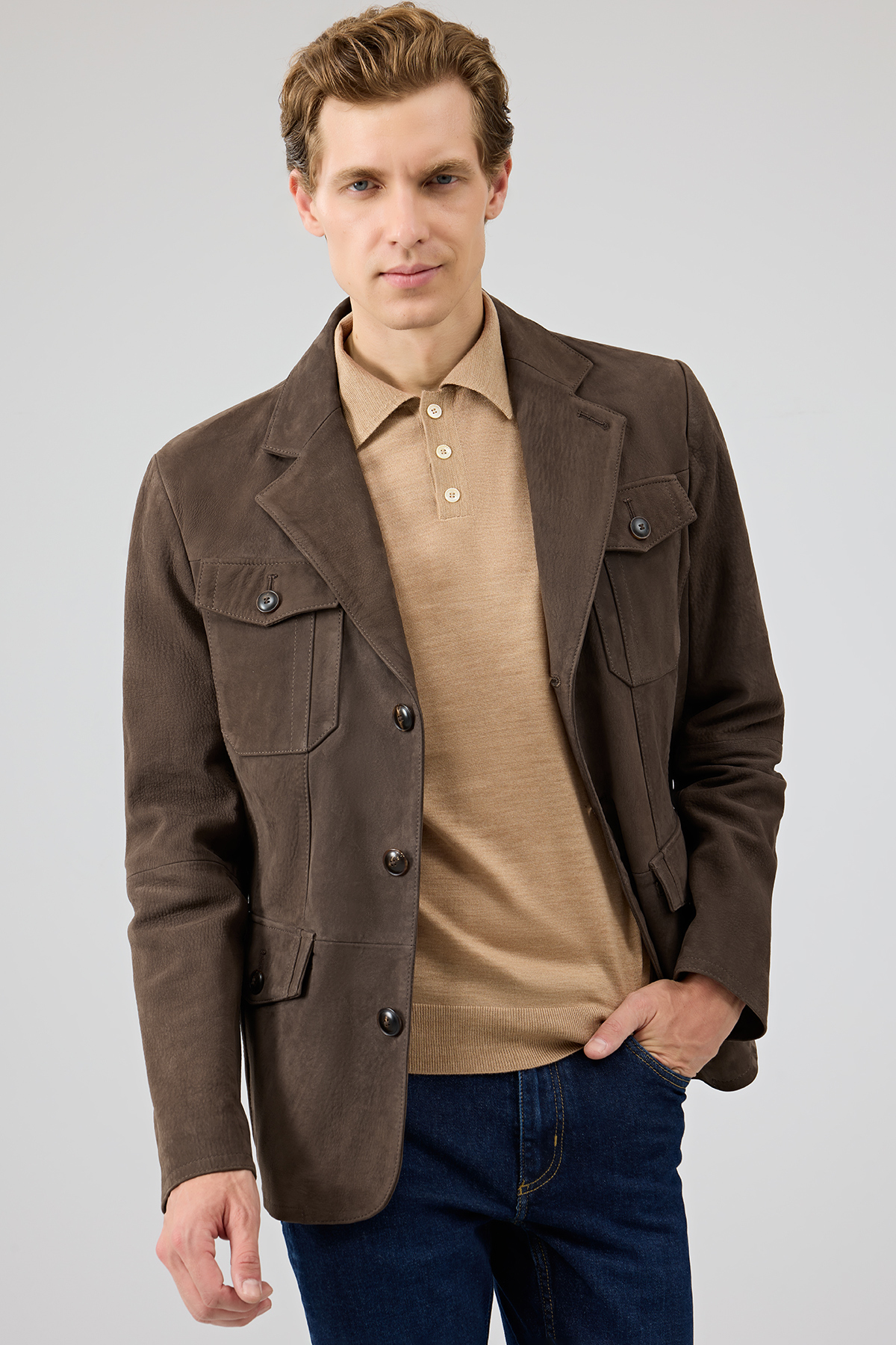 Derimod  Sacramento Erkek Kahverengi Nubuk Deri Mont 25SGD6563V3 - Görsel 5