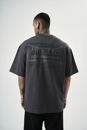 Respire Erkek Da Vinci Baskılı Oversize T-Shirt Füme