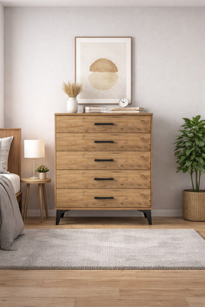 Dienni Arges Şifonyer 5 Çekmeceli 88x30x96 Çam-Çam