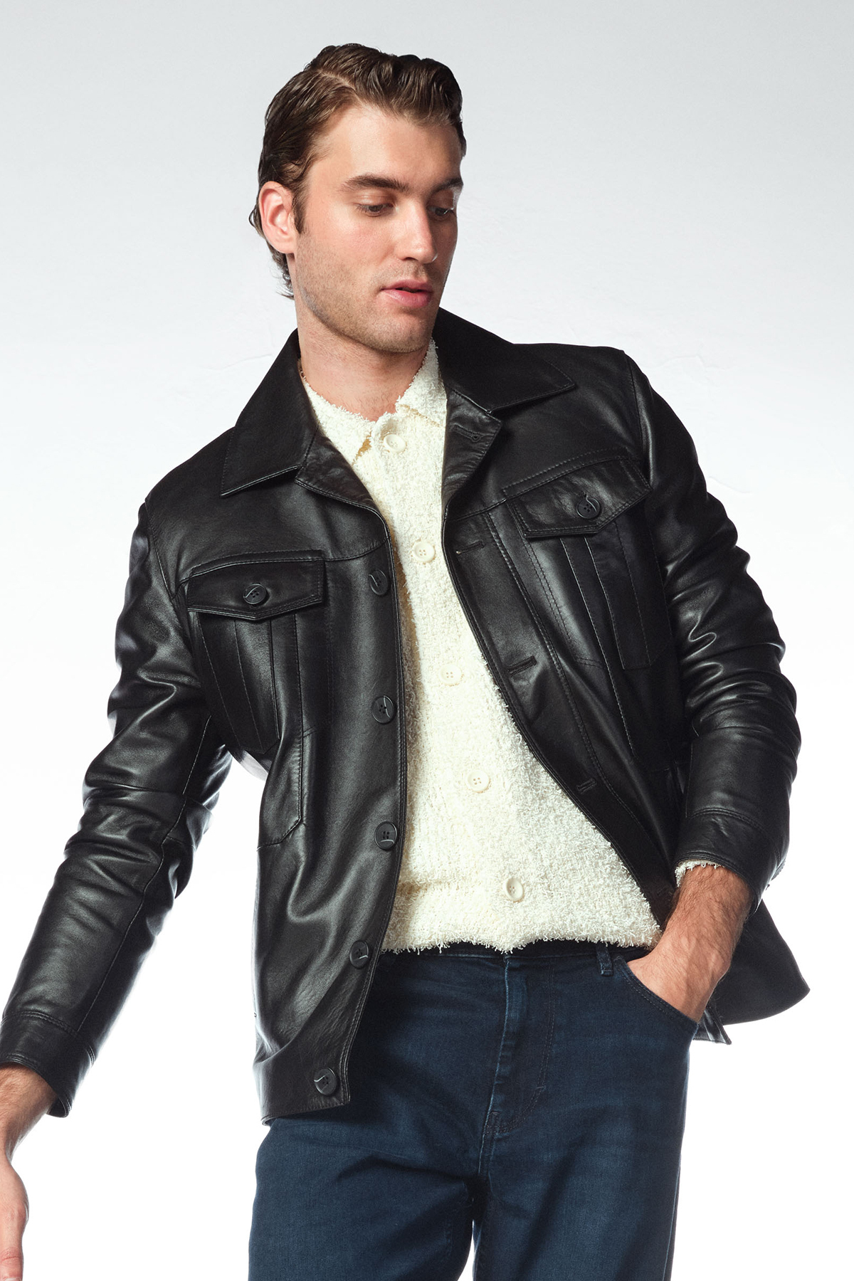 Derimod Axel Men's Black Leather Jacket 25Sge65691M- Trendyol
