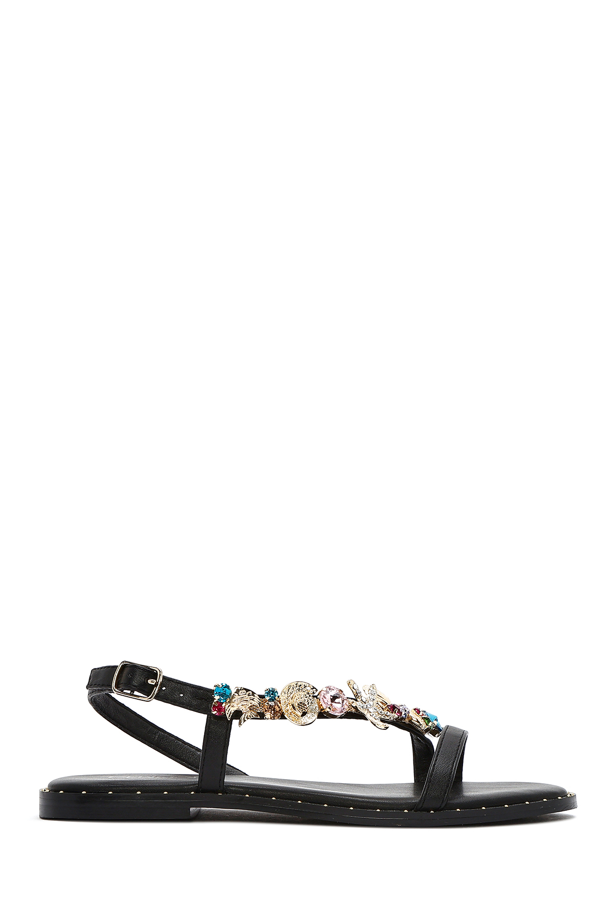 Derimod  Kadın Siyah Bilekten Tokalı Taşlı Sandalet 25SFD441714