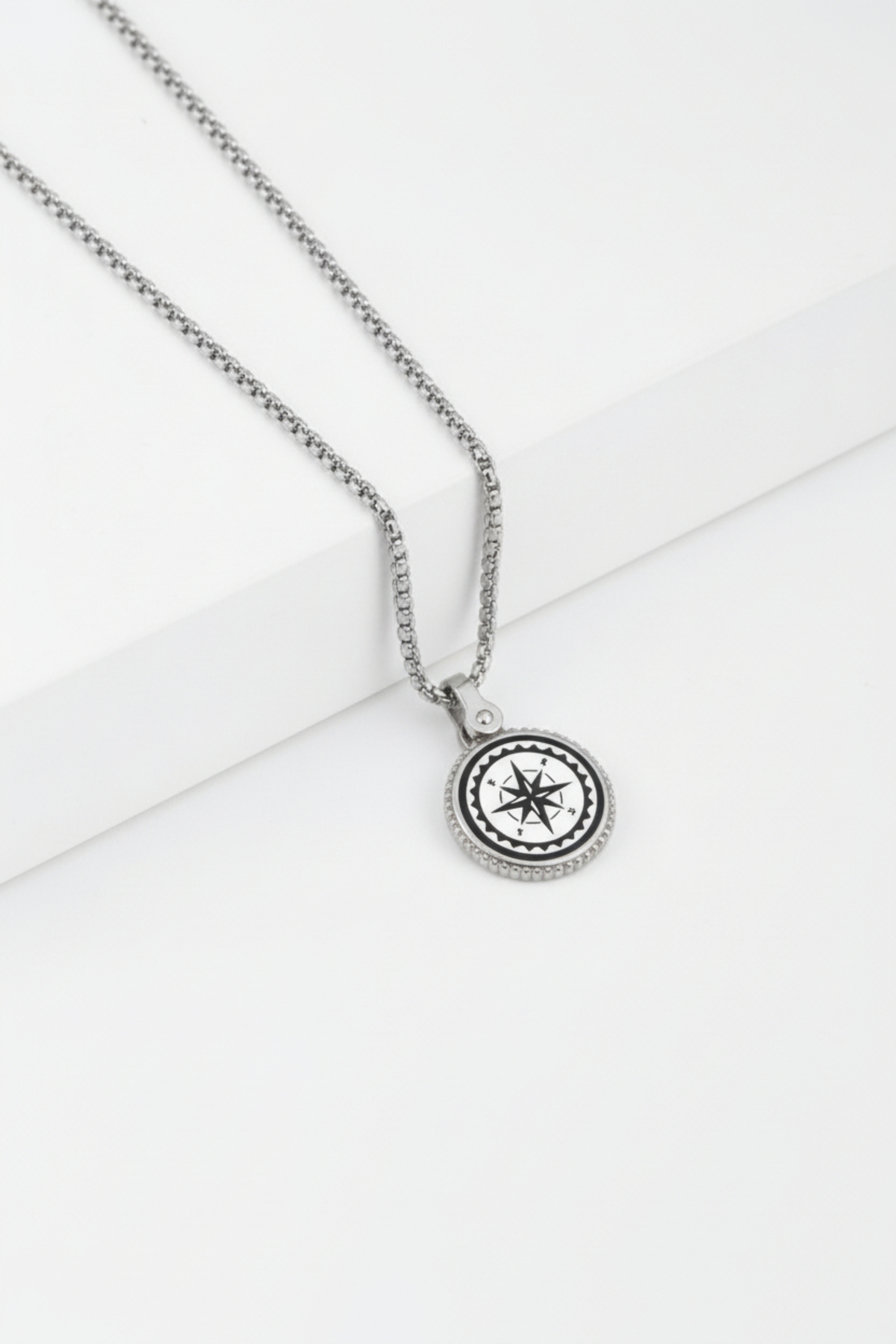 Men's Compass Motif Steel Necklace