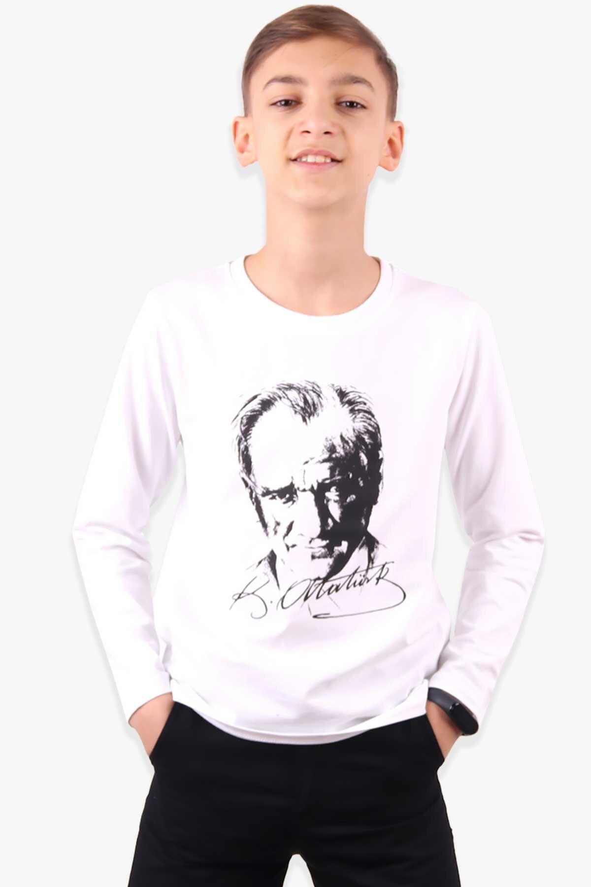 Genel Markalar Uzun Kollu Atatürk Baskılı Çocuk Tişort Unısex fotoğrafı 7 (önizleme)