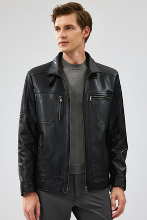 Derimod Muller-X Erkek Siyah Deri Ceket 24WGE65151M