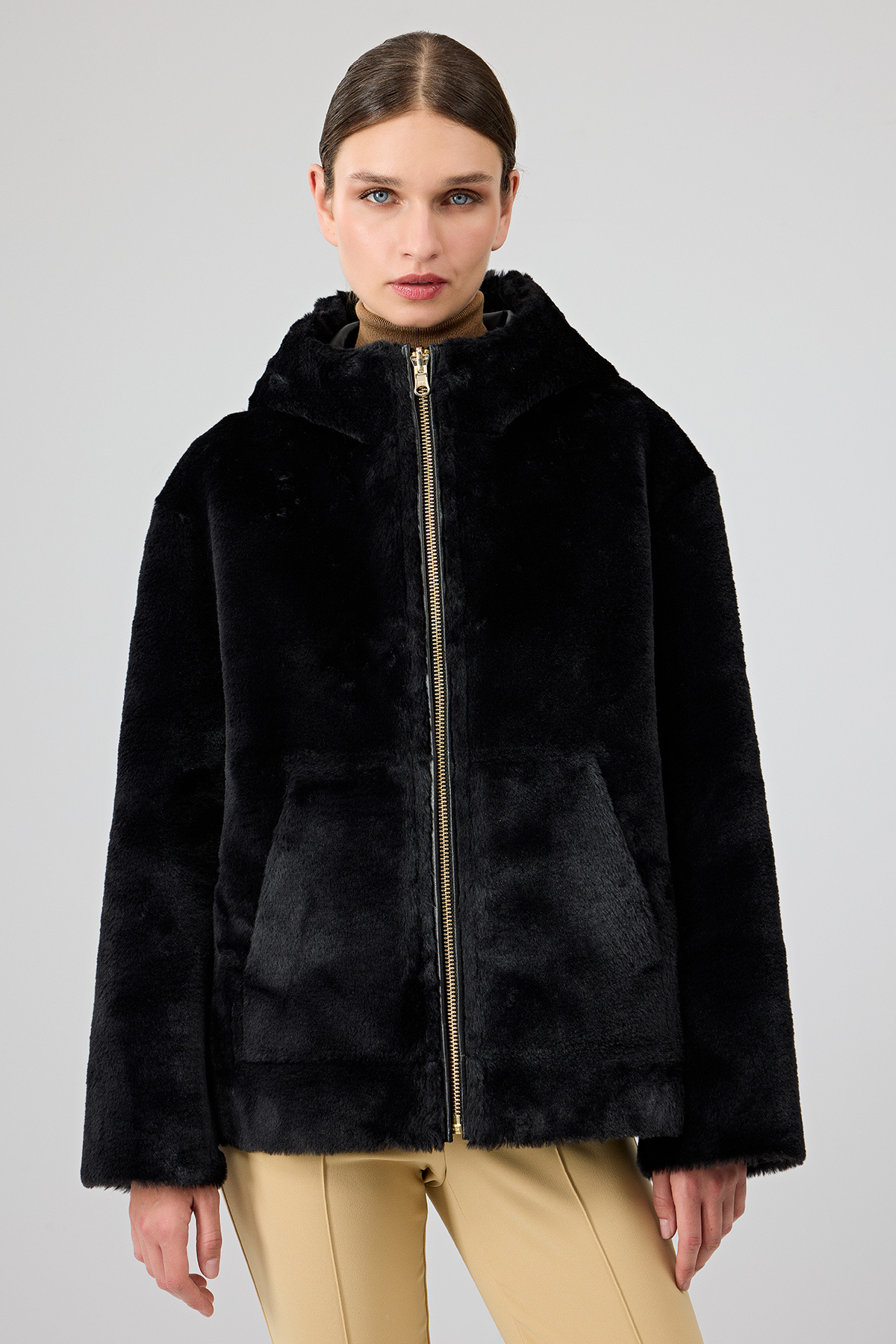 Derimod  Gardena Kadın Siyah Çift Taraflı Teddy Mont 24WGD5241FF - Görsel 4