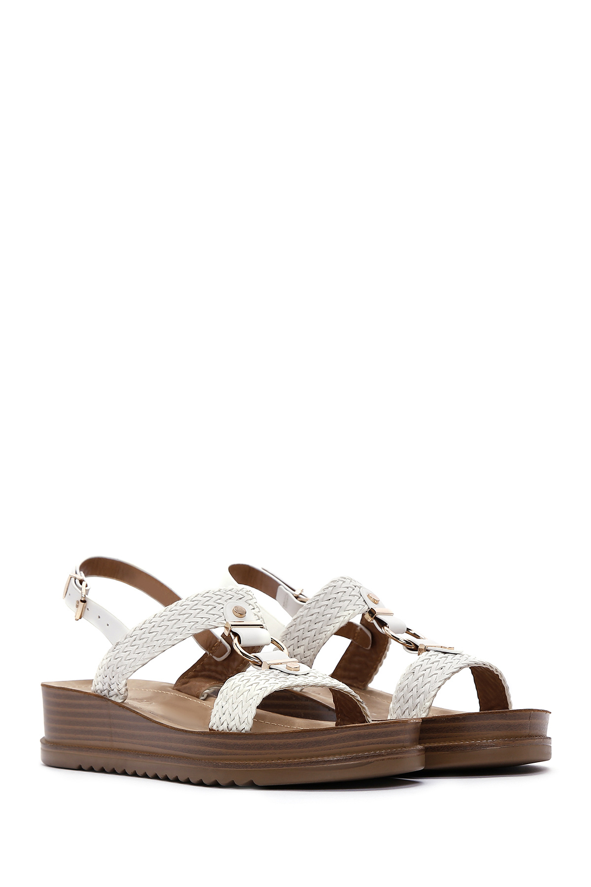Derimod  Kadın Beyaz Bilekten Bantlı Kalın Tabanlı Örgülü Sandalet 25SFE467014 - Görsel 3