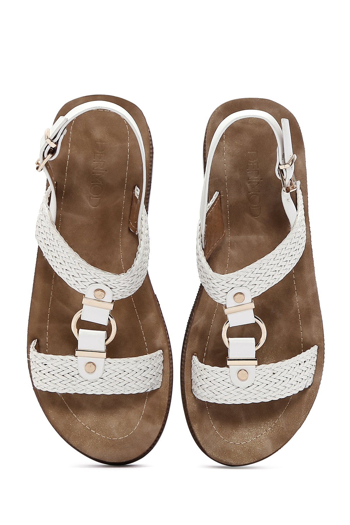 Derimod  Kadın Beyaz Bilekten Bantlı Kalın Tabanlı Örgülü Sandalet 25SFE467014 - Görsel 6