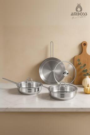 Amboss Mega Steel 6 Parça Kapaklı Paslanmaz Çelik Tava Seti