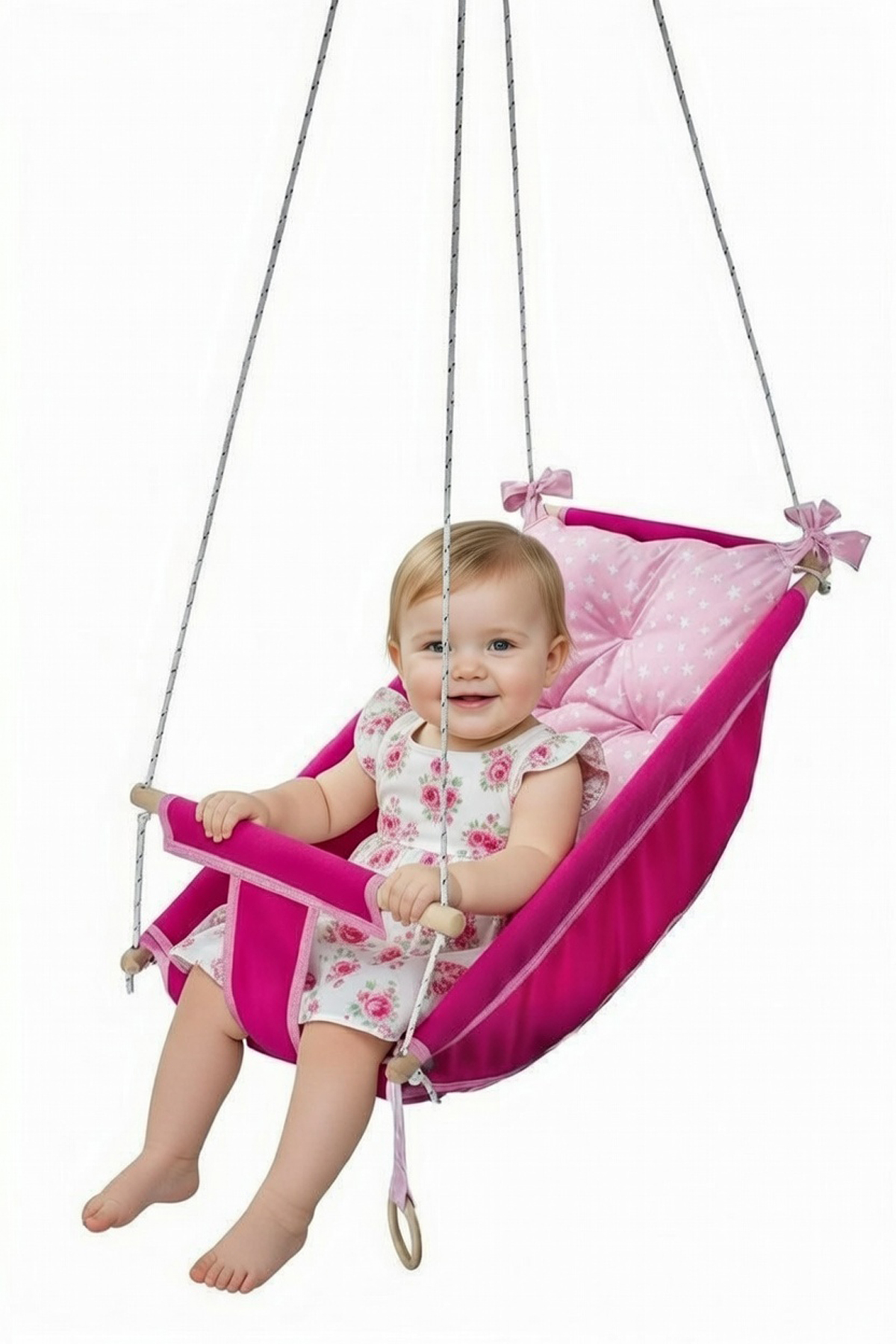 Bundeba Kids Pembe Bebek Uyku Salıncağı Çocuk Ahşap Hamak Beşik Salıncak Minderli Yatak Seti fotoğrafı 3 (önizleme)