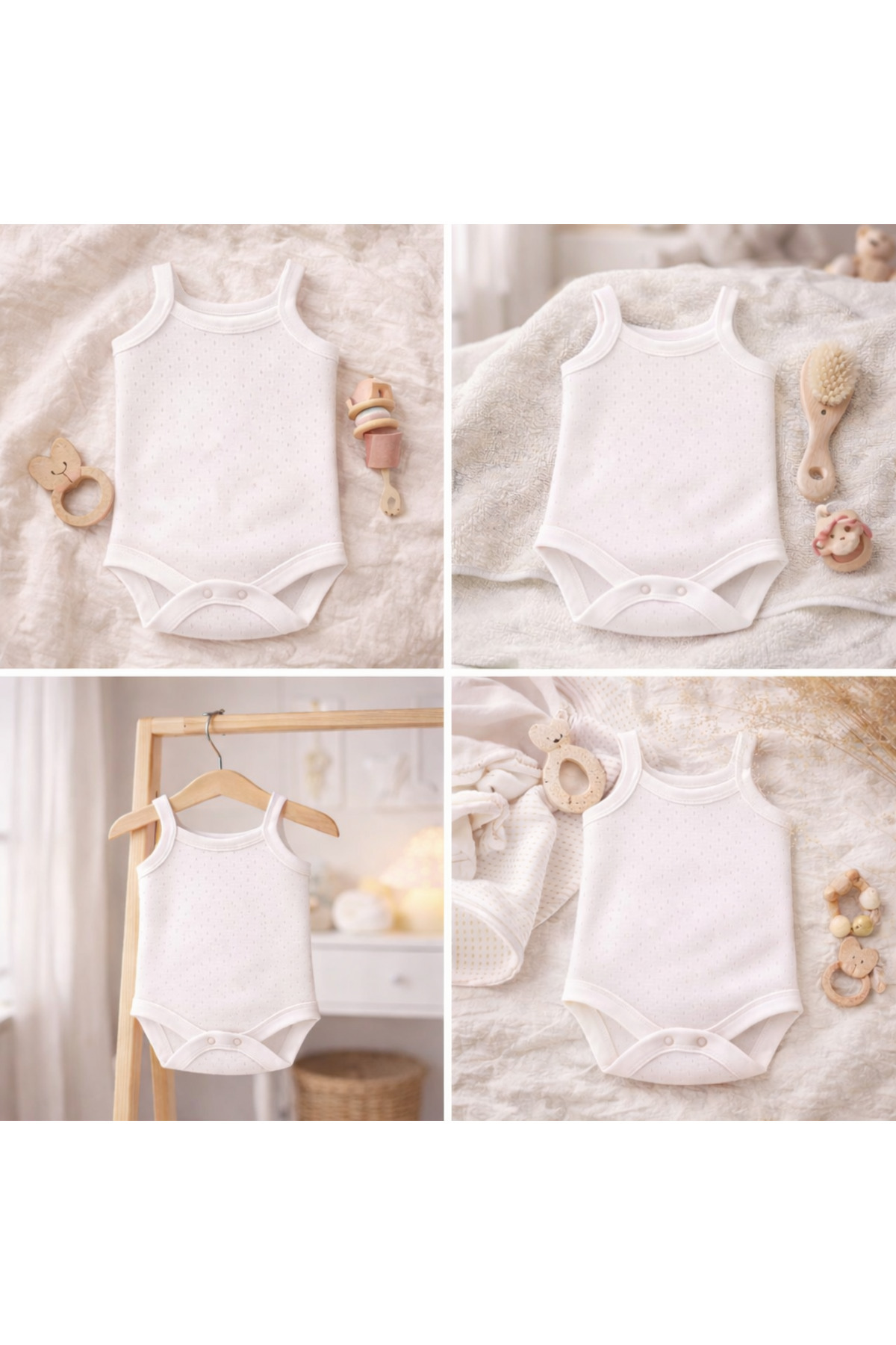 Novibaby 5'li Jakarlı İp Askılı Bebek Body Zıbın Çıtçıtlı 100% Pamuk - Ekru Pembe Beyaz fotoğrafı 6 (önizleme)