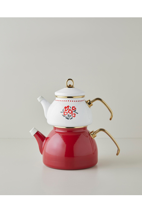 English Home Bright Parade Emaye Çaydanlık 1,1 Litre + 2,3 Litre Kırmızı