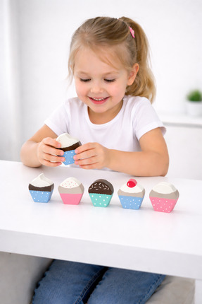 Gepettonine Gepettoine Doğal Ahşap Oyuncak Cupcake - 5 Parça Renkli Set