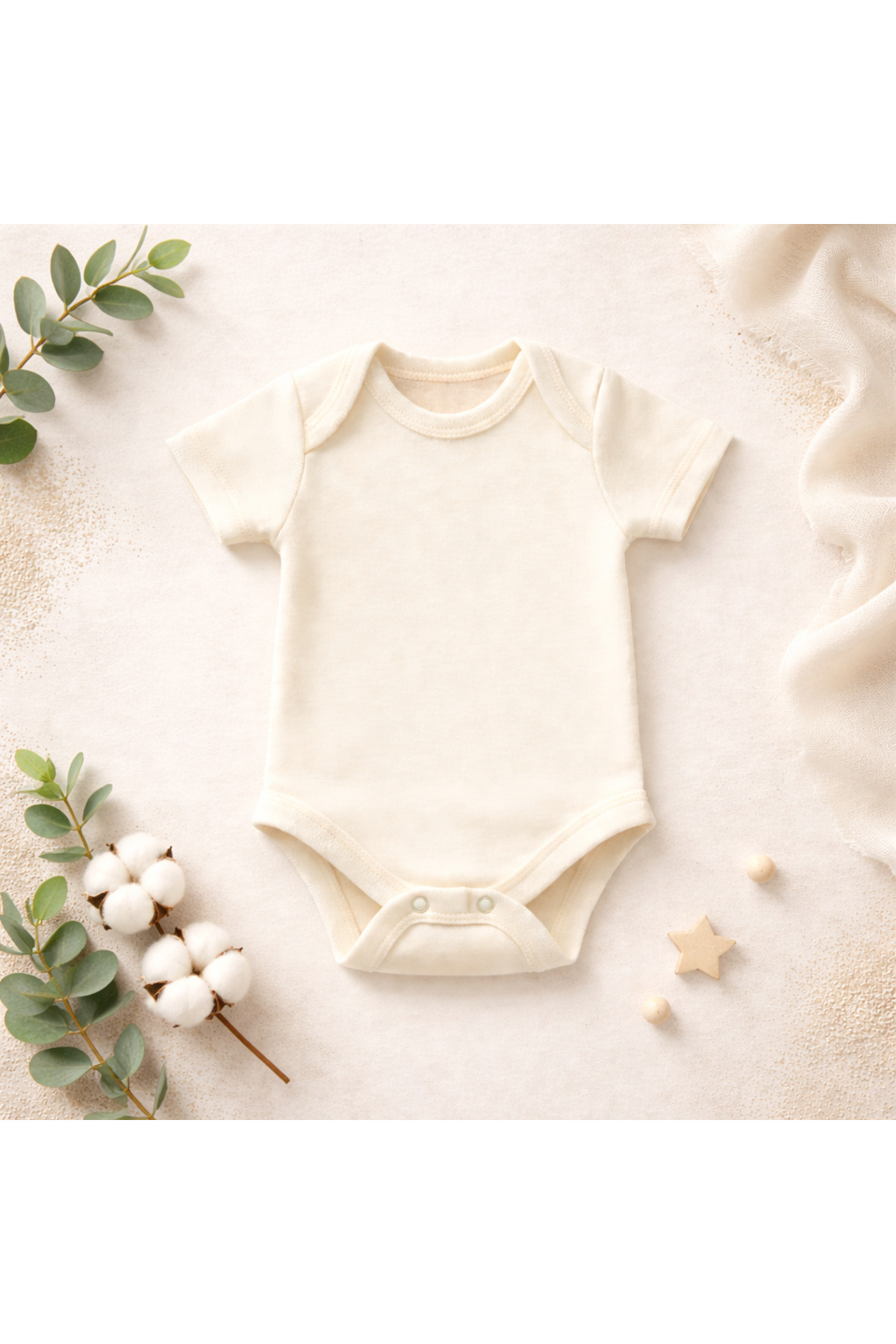 Novibaby 3'lü Bebek Body Zıbın Çıtçıtlı Kısa Kol Ekru 100% Pamuk Yenidoğan fotoğrafı 6 (önizleme)