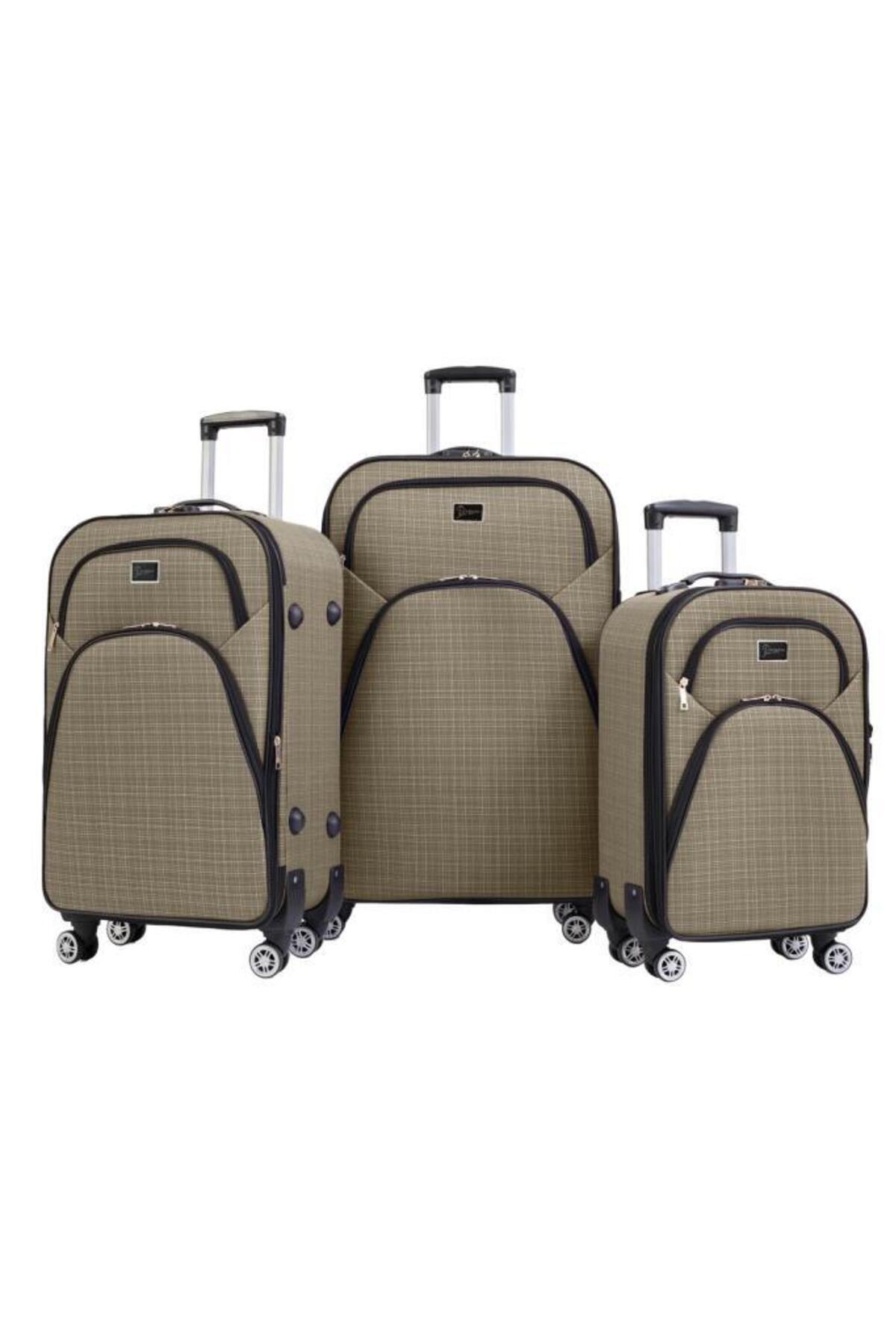 3-Piece Suitcase Set 4 Wheel Fabric Suitcase Beige 1081