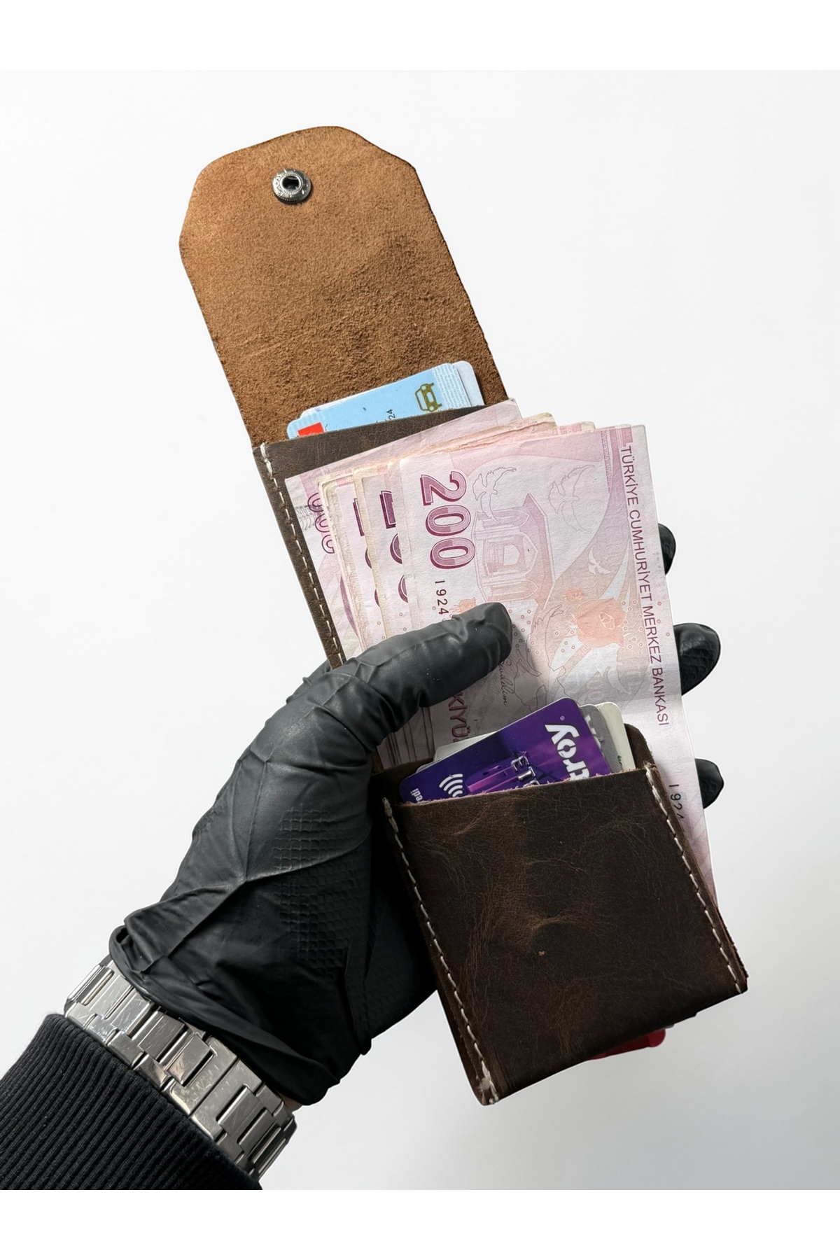 NZCLUB  %100 Hakiki Crazy Deri El yapımı Minimalist Cüzdan - Crazy Deri Şık Kaliteli Triod Kartlık Cüzdan - Görsel 5