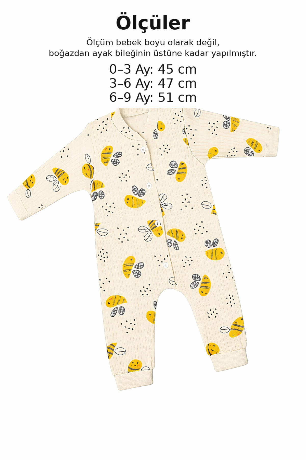 Nexvora Arı Desenli Çıtçıtlı Bebek Tulumu Patiksiz fotoğrafı 3 (önizleme)
