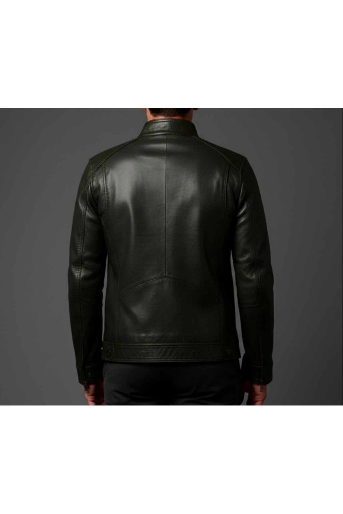 SAVARA  Erkek dik yaka koyu yeşil hakiki deri mont regular kalıp %100 orginal - Görsel 5