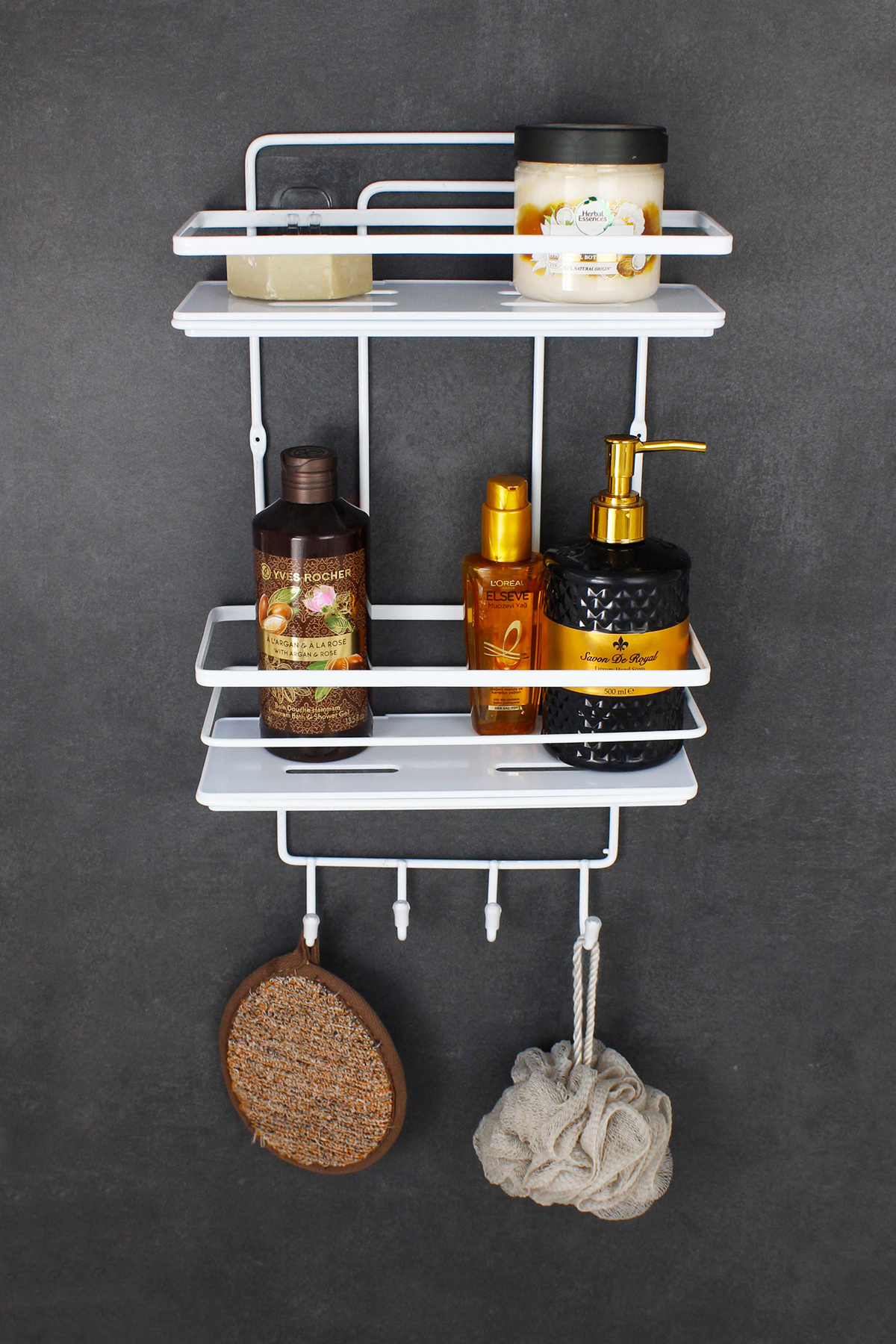 White Bathroom And Cosmetic Organizer Double Bathroom Shelf With Crystal Shelf Stainless Lama Shampoo Holder