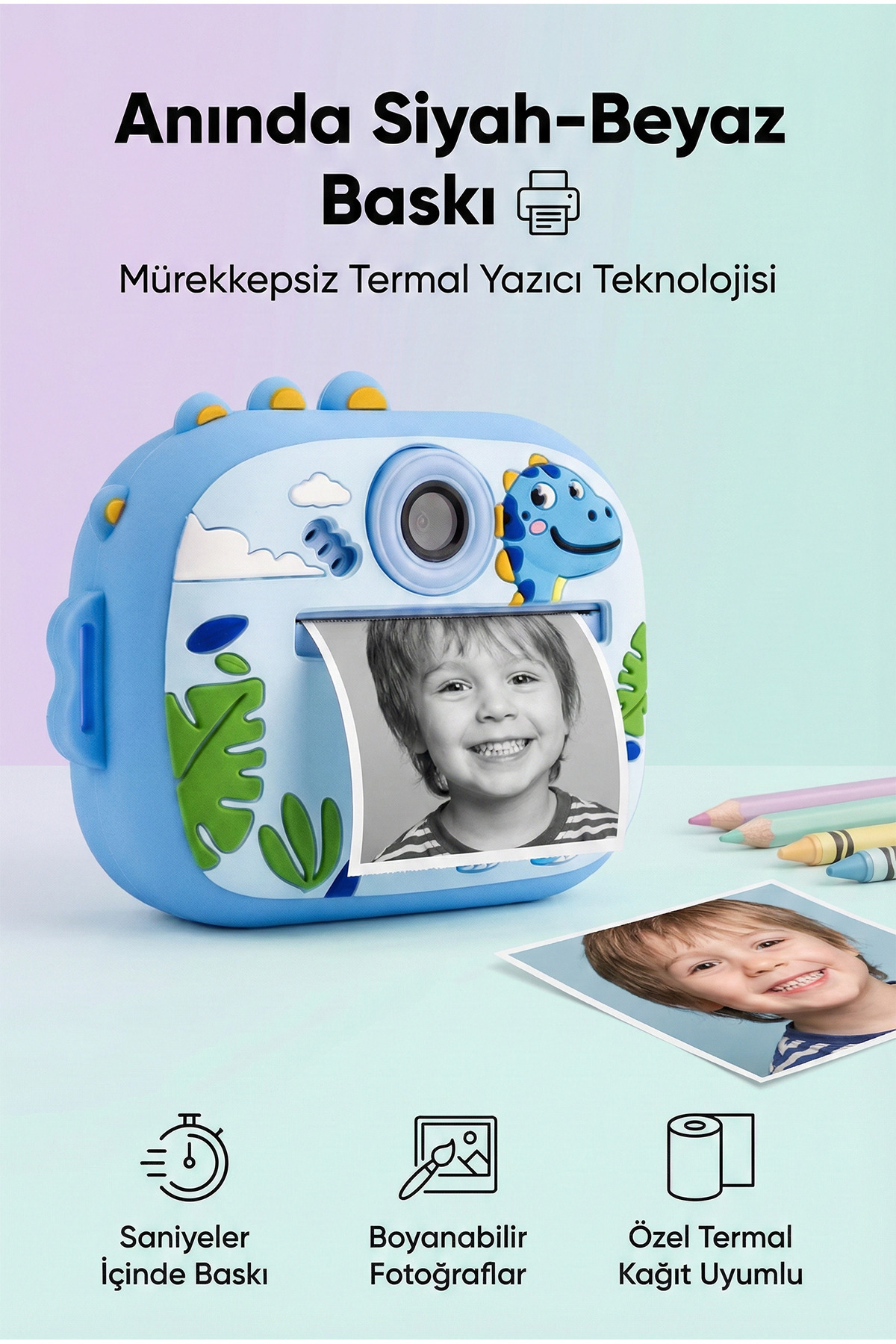4 Berry M5 Taşınabilir Fotoğraf Yazıcı ve Kamera DİNAZOR Mavi fotoğrafı 2 (önizleme)