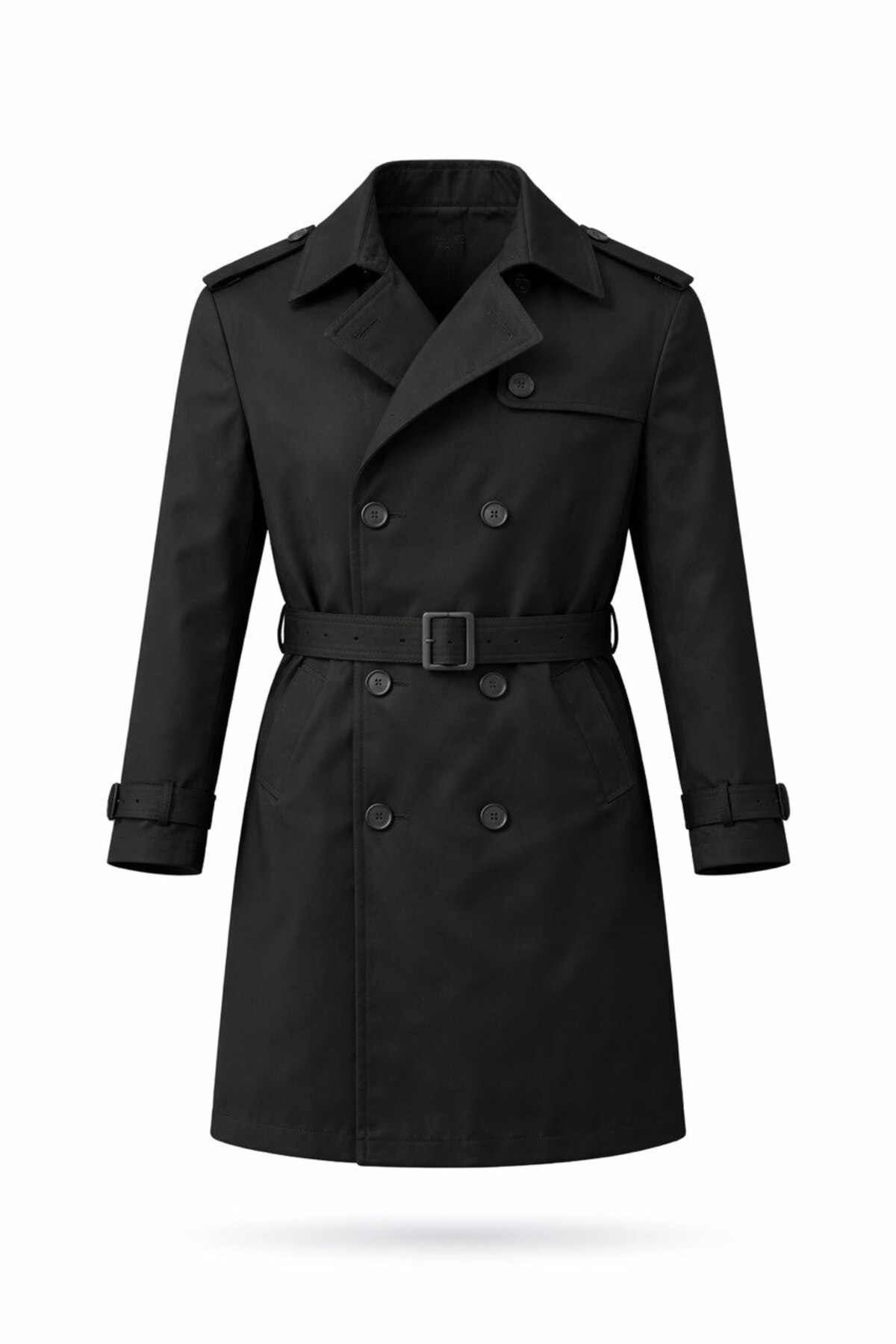 BASEL.CO  Erkek Premium Kuşaklı Siyah Trençkot - Tok Duruşlu ve İtalyan Kesim (100cm)