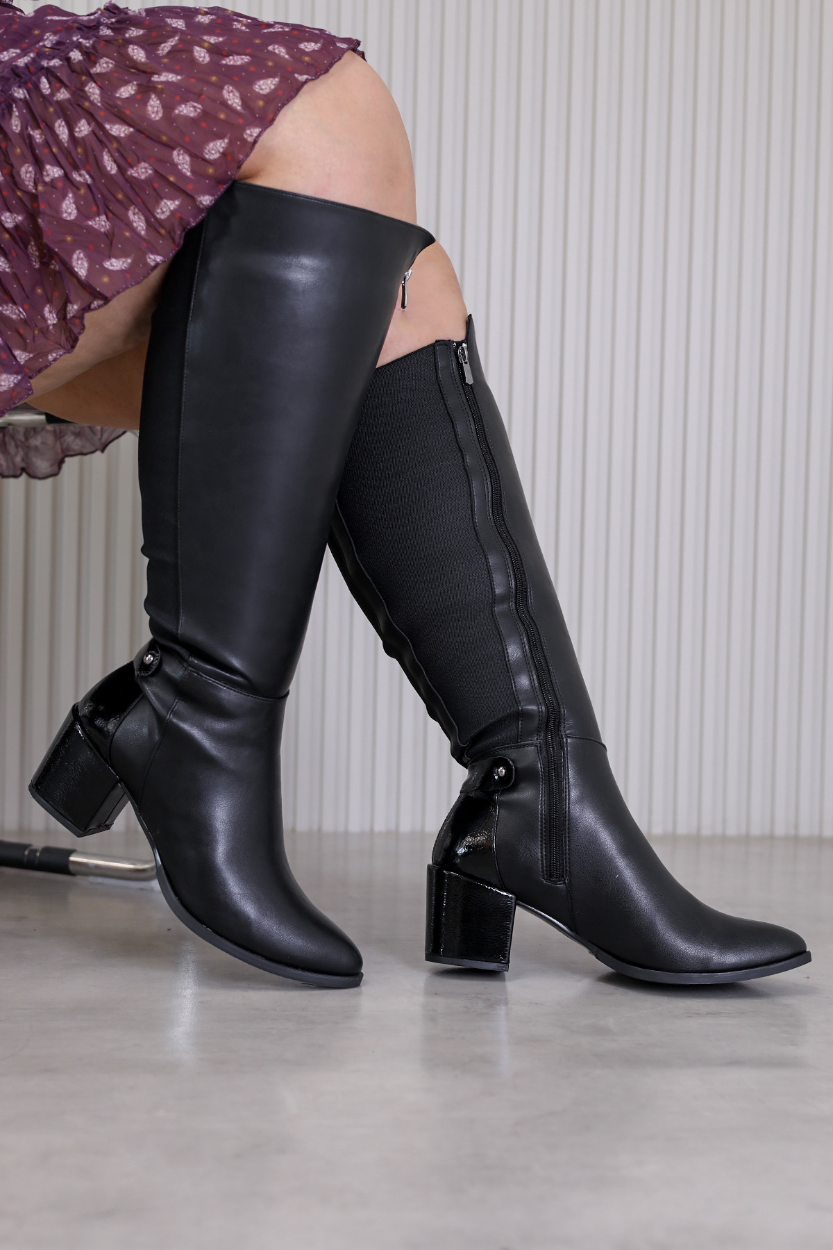 Stil Durağı BARNEY MODELB PREMİUM KALİTE 5 CM TOPUKLU SİHİRLİ ÇİZME SIYAH görsel 5