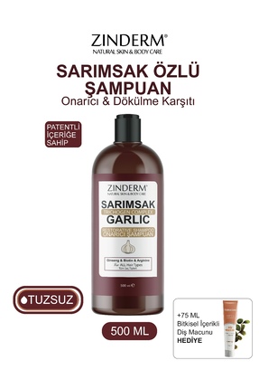 zinderm Saç Dökülmesine Karşı Hızlı Uzamaya Yardımcı TUZSUZ Sarımsaklı Şampua...