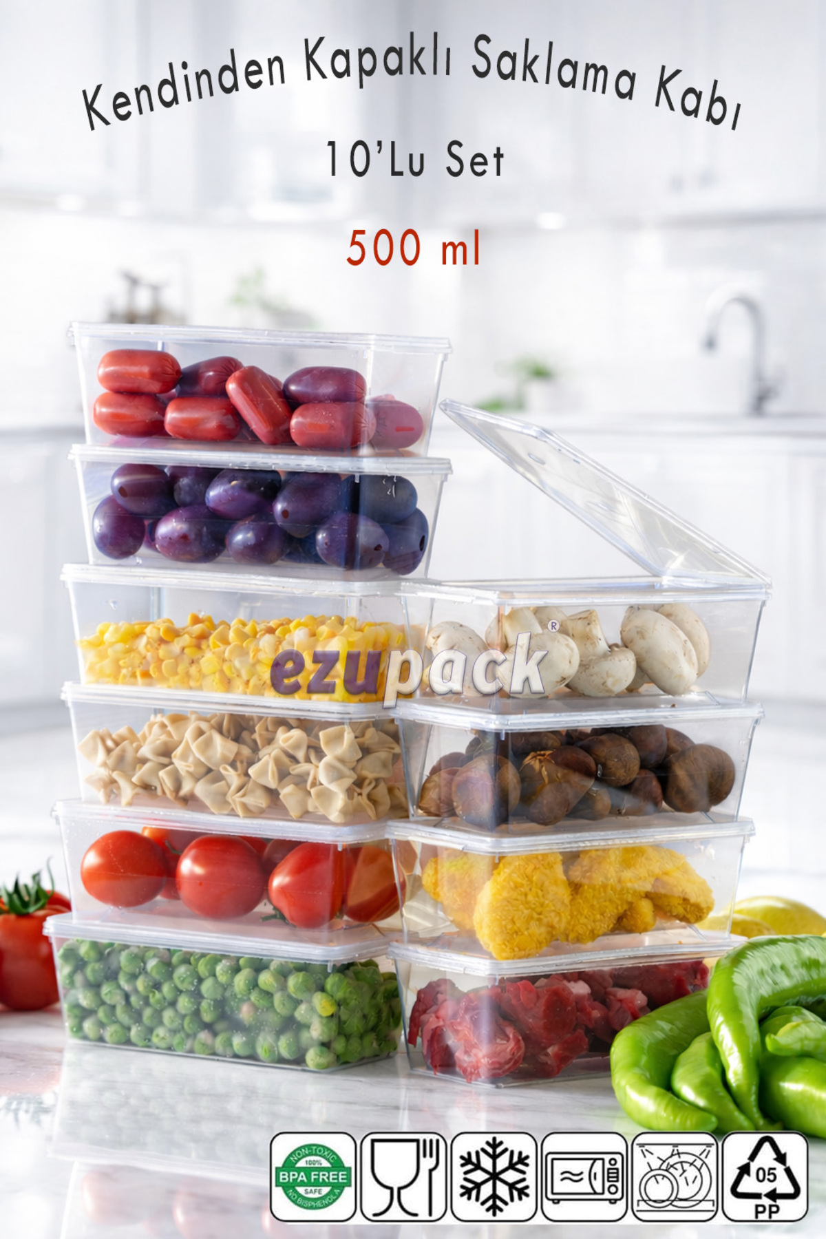 0.5LT 10Pcs Self-Lid Microwave Diffreeze Deep Freezer Freezer Organizer Storage Container