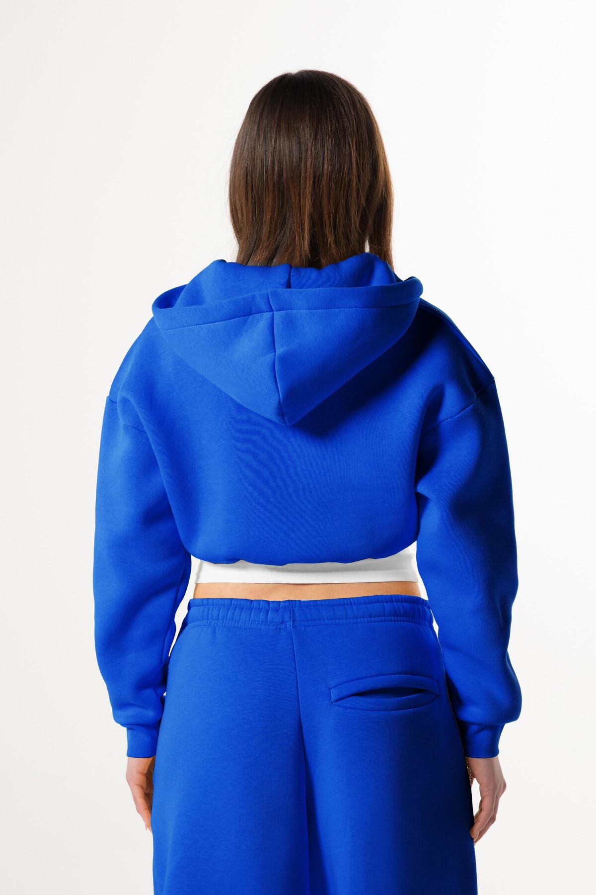 Flaw Wear  Flaw Nakışlı Saks Mavi Zip Crop - Görsel 4