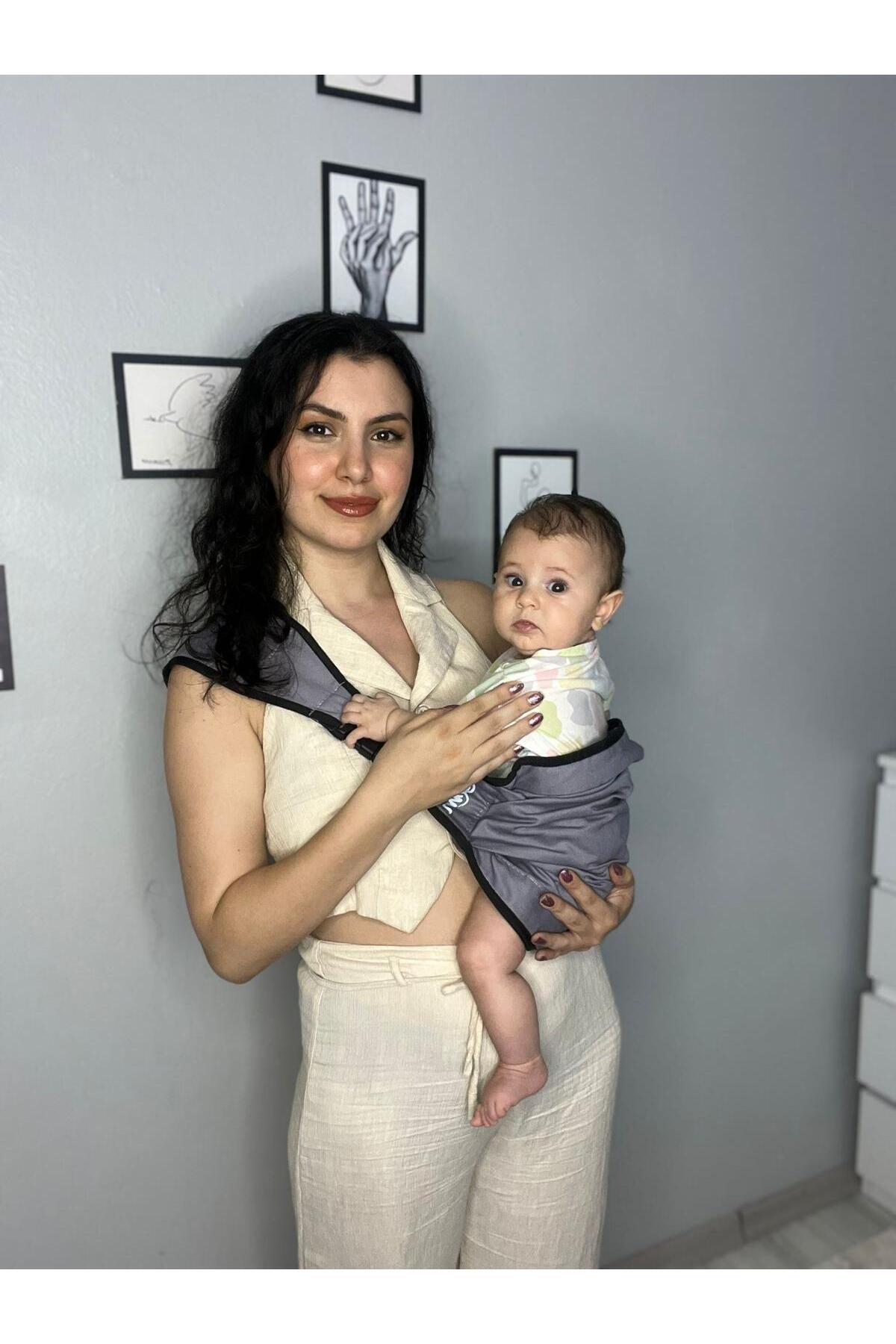 Molmini Lüx Ekstra Güvenli Kilit Sistemli Sling Bebek Taşıyıcı Puset Ana Kucağı Kanguru GRİ fotoğrafı 2 (önizleme)