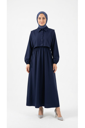 MİHRA STORE Kadın Tesettür Bolerolu Elbise -liyan Beli Lastikli Yelekli Dabıl...