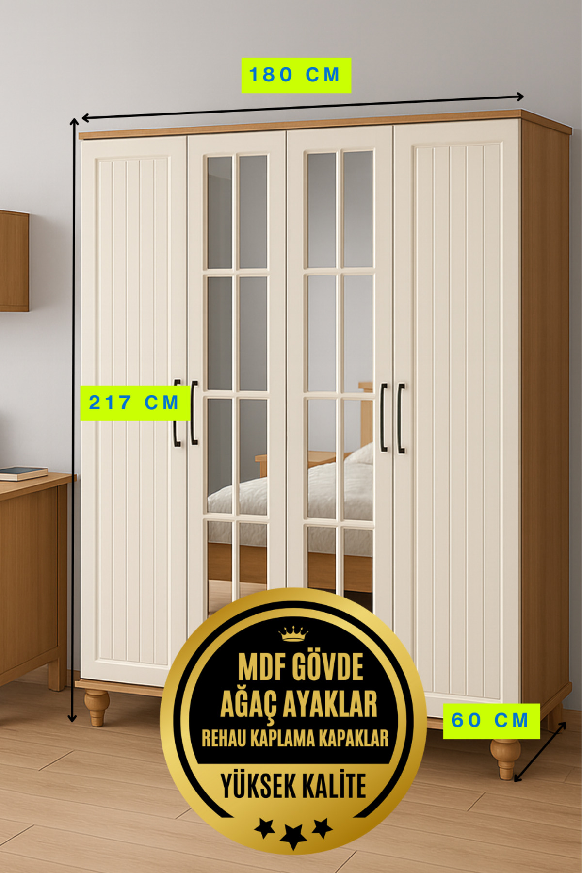 arionkids Nefes Dolap 4 Kapaklı-Çekmeceli | %100 MDF | REHAU Kapaklı | Çekmeceli | Ağaç Ayaklı fotoğrafı 2 (önizleme)
