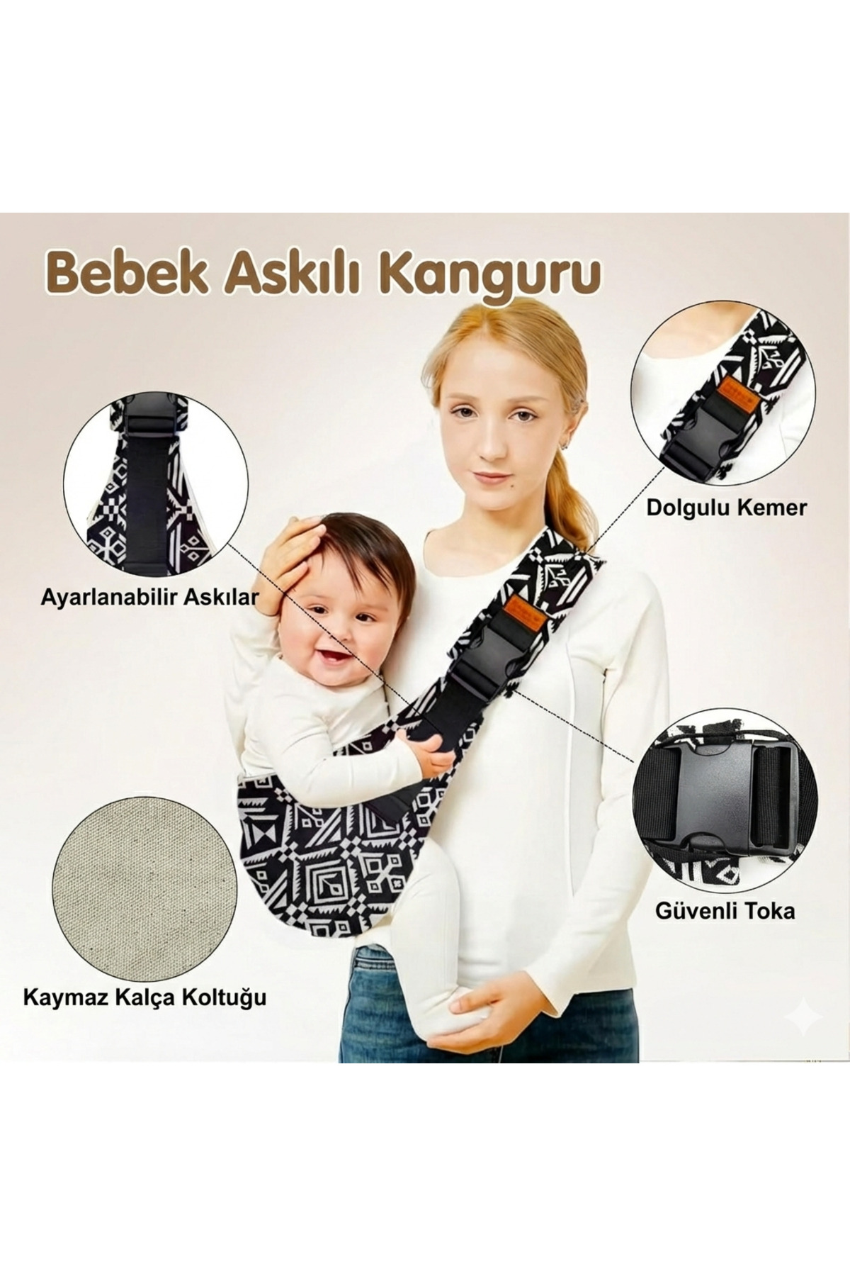 heugers Baby Sling Carrier – Ayarlanabilir Bebek Taşıyıcı Askısı, Portatif ve Hafif, 4-14 KG Taşıma Kapasit fotoğrafı 5 (önizleme)