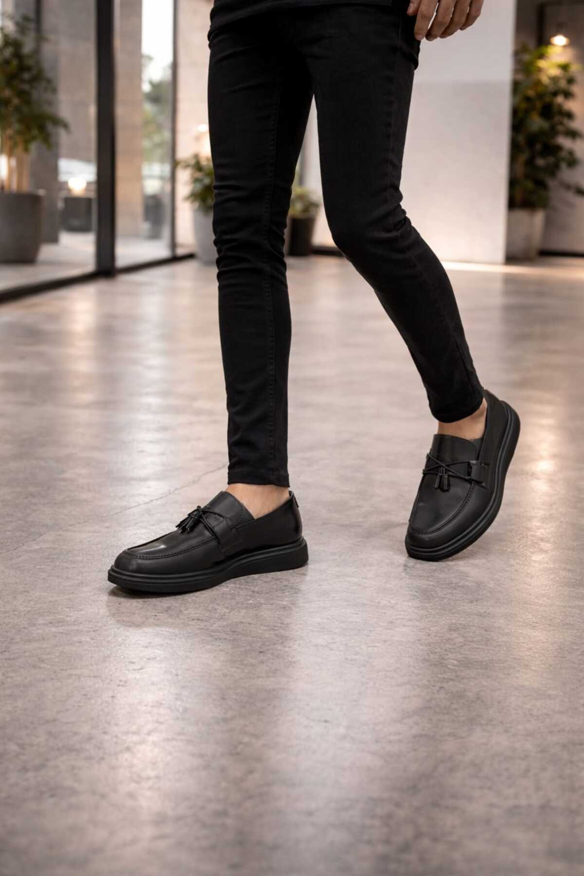 RASGO  Siyah Deri Fiyonk Detaylı Loafer Ayakkabı - Rahat Ve Şık Tarz,37,38,39,40,41,42,43,44 - Görsel 3