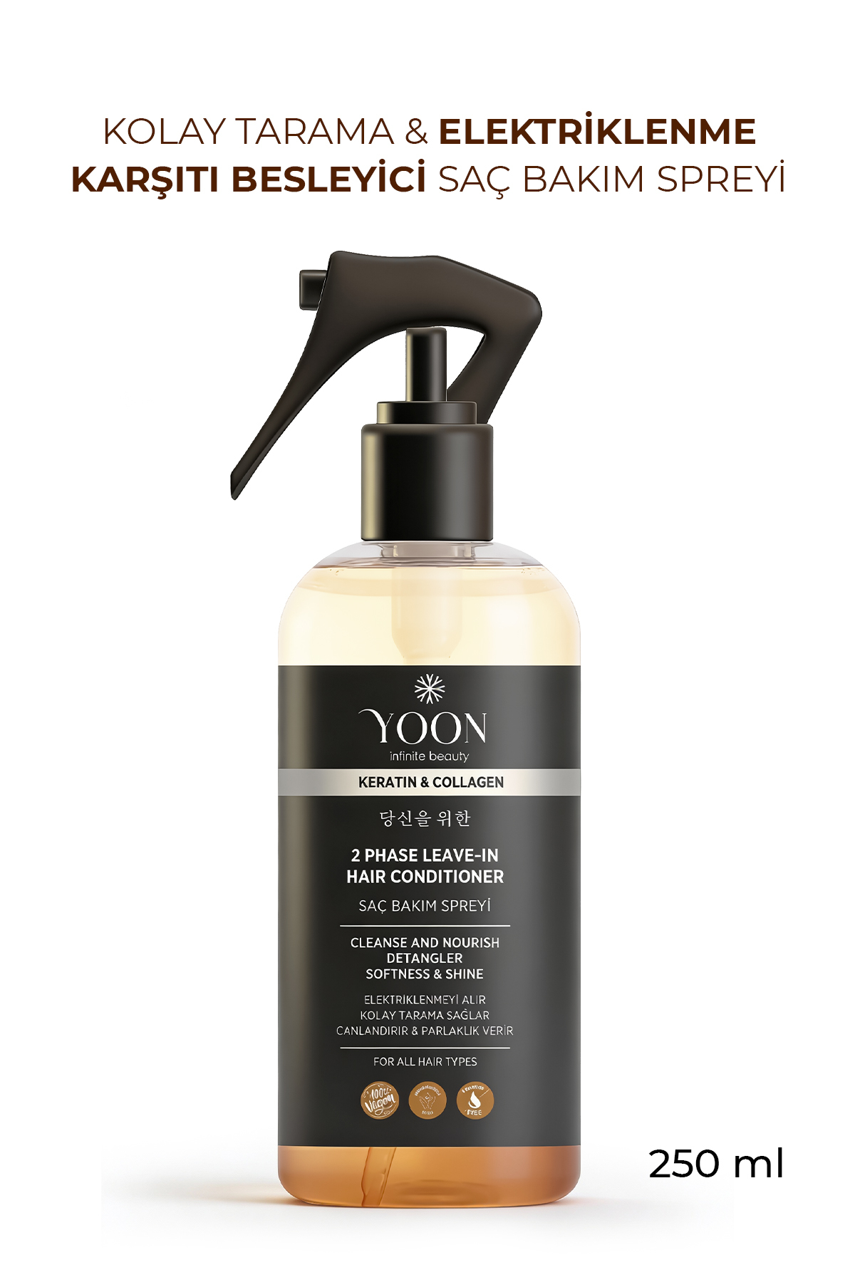 Kolay Tarama & Elektriklenme Karşıtı Saç Bakım Spreyi, Isı Koruyucu Uniseks Vegan Saç Spreyi 250ml — Y-832 — تصویر 8 از 8