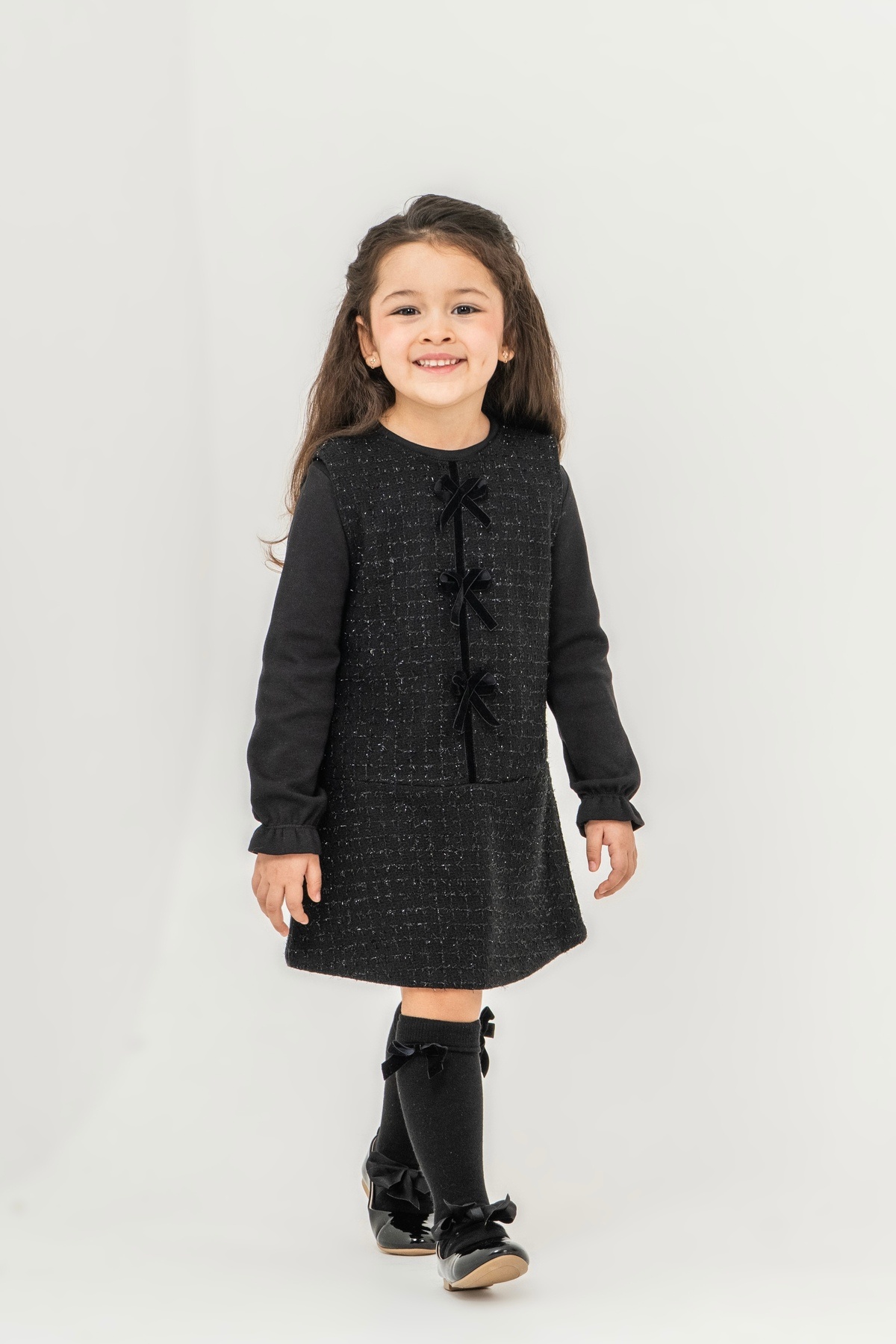 Minoviababykids Kız Bebek Çocuk Tüvit Elbise ve Uzun Kollu Badi Takımı fotoğrafı 3 (önizleme)