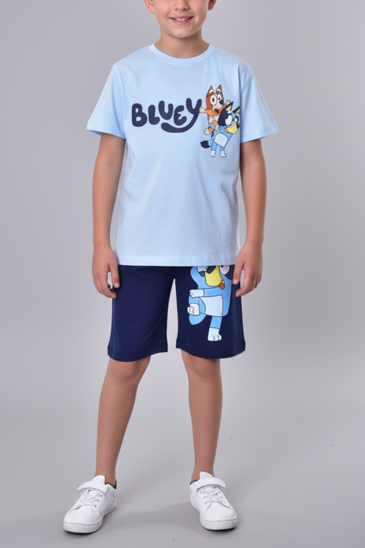 Andro Wear %100 Pamuk Çizgi Film Karakter Baskılı Yazlık Mavi Çocuk Pijama Takımı fotoğrafı 2 (önizleme)