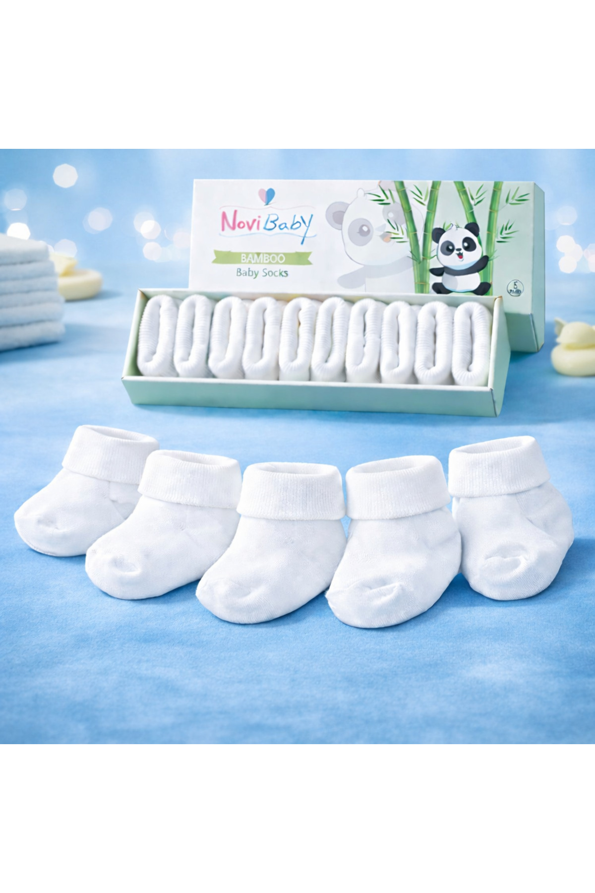 Novibaby 5'li Bambu Yenidoğan Bebek Çorap I Snow White Beyaz Kız Erkek Bebek Çorabı fotoğrafı 2 (önizleme)