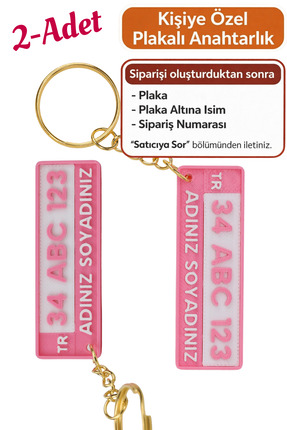 lina hobby Kişiye Özel Pembe Renkli İsimli ve Plakalı Anahtarlık Seti - 2 Adet