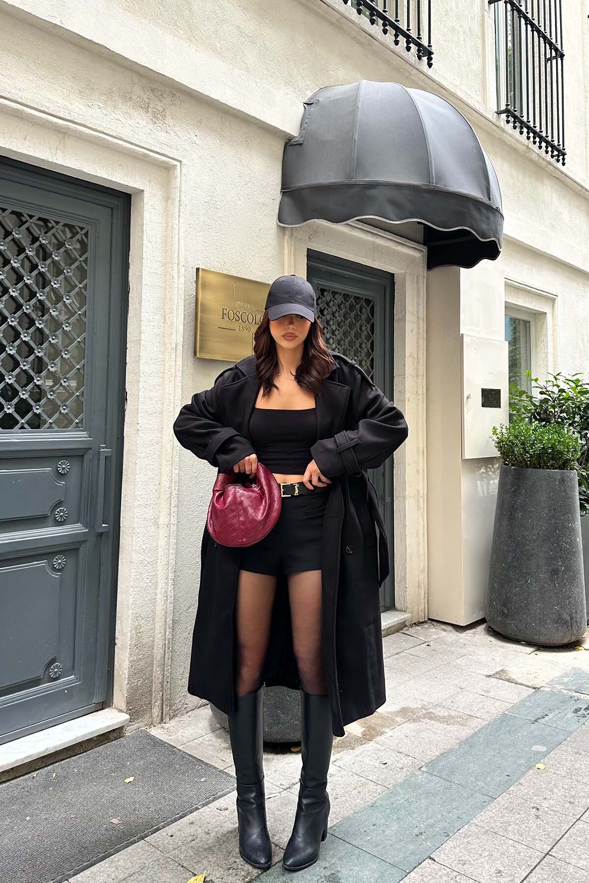 Genel Markalar  Kadın siyah oversize geniş kalıp kumaş kaşe kaban X-NBMYLK26 - Görsel 2